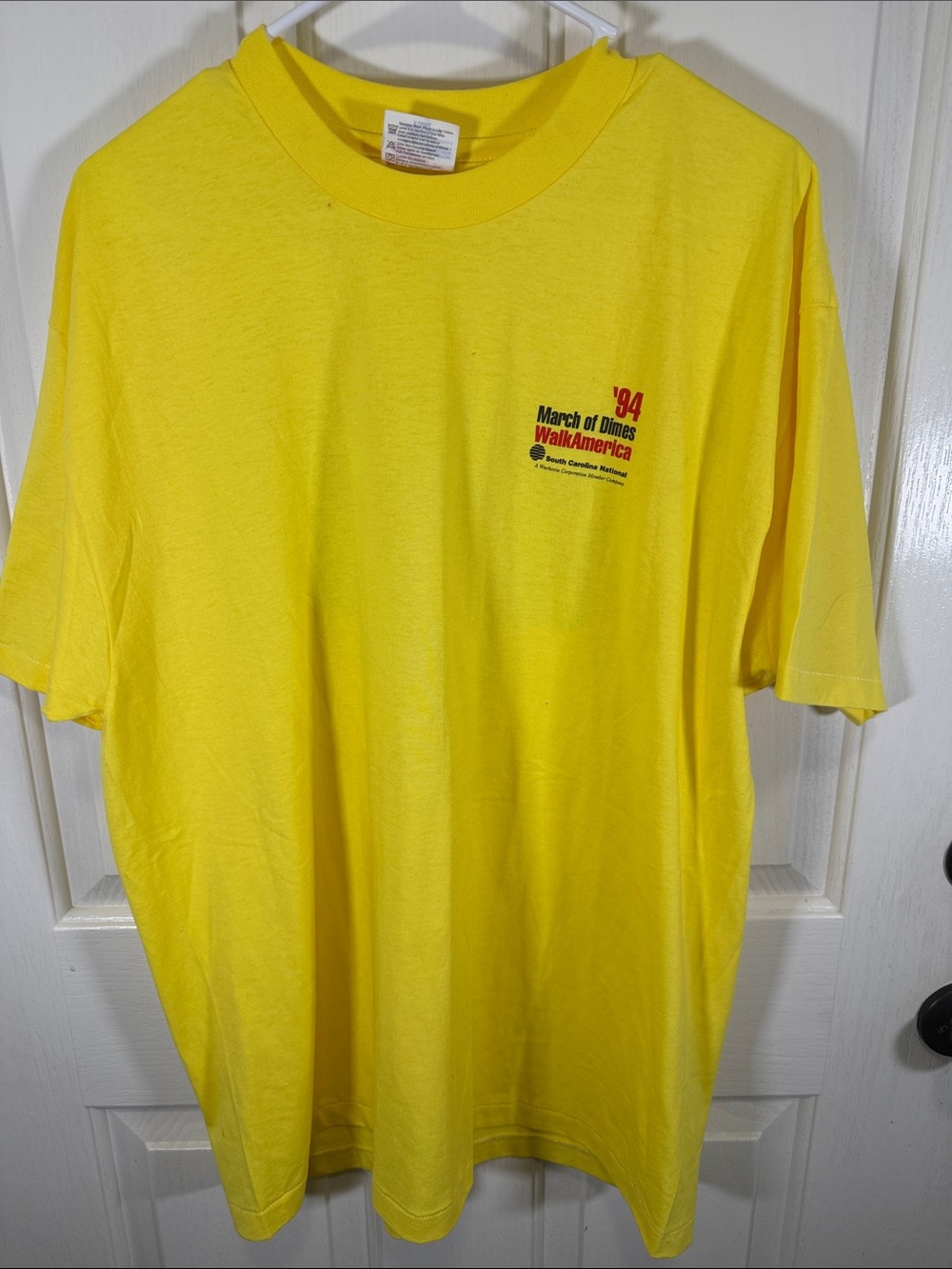 Hanes Bright Yellow March of Dimes WalkAmerica '94 Short Sleeve T-Shirt